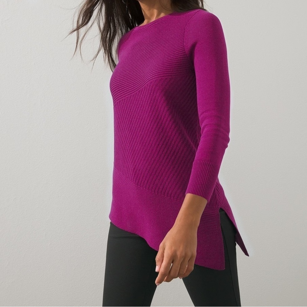 Chico’s Asymmetrical Hem Ribbed Tunic Size 2 Long Sleeve Large